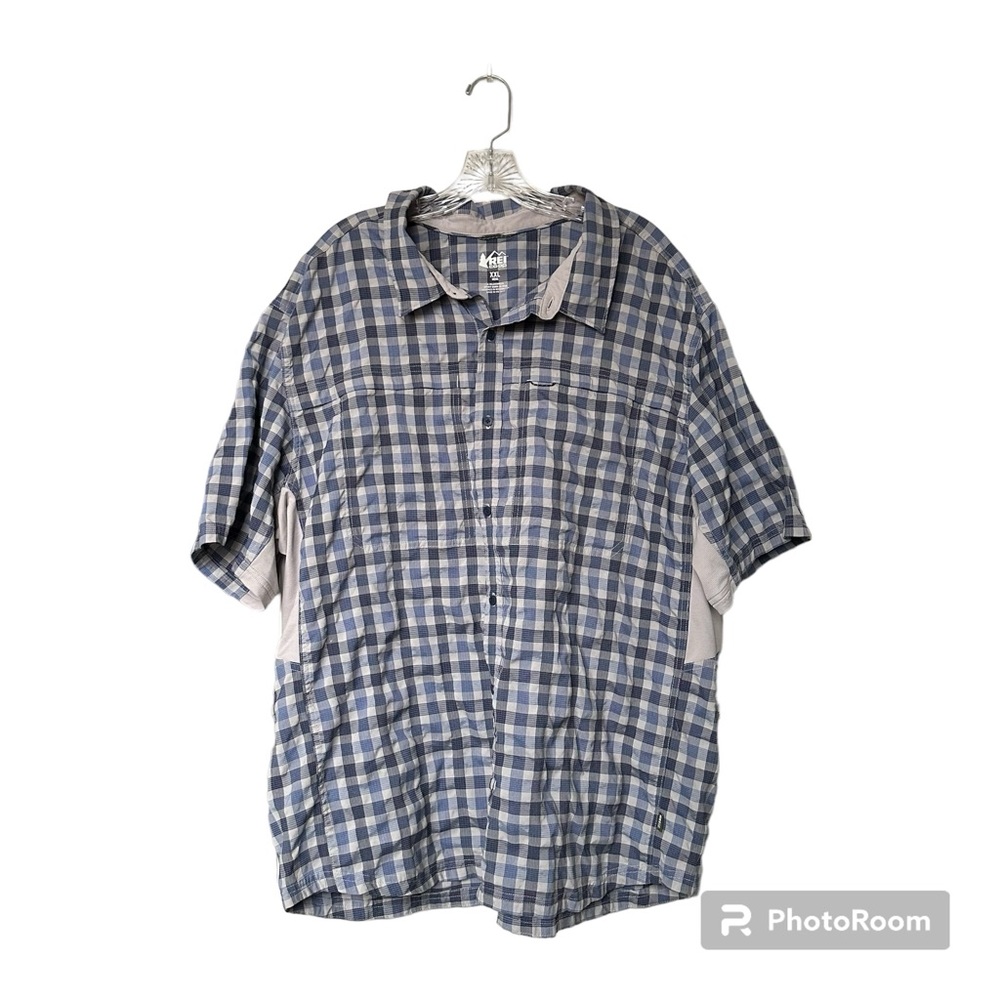 REI Blue Plaid Button Up Mens XXL‎ Gorpcore Hiking Outdoor Granola Athleisure